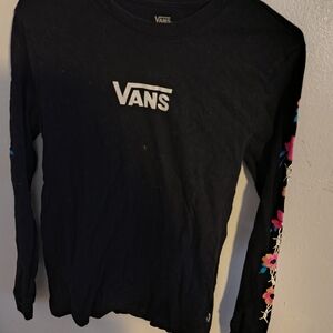 Vans Kids Black Long Sleeve Tee with Colorful Floral Sleeves